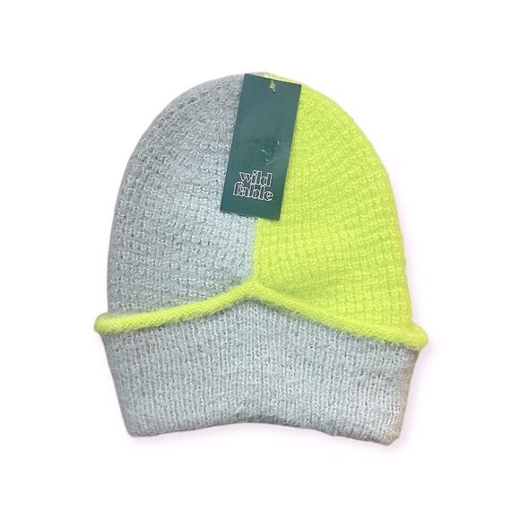 Wild Fable Women’s Gray Neon Green Colorblock Sweater Knit Beanie Hat OS - Picture 3 of 9